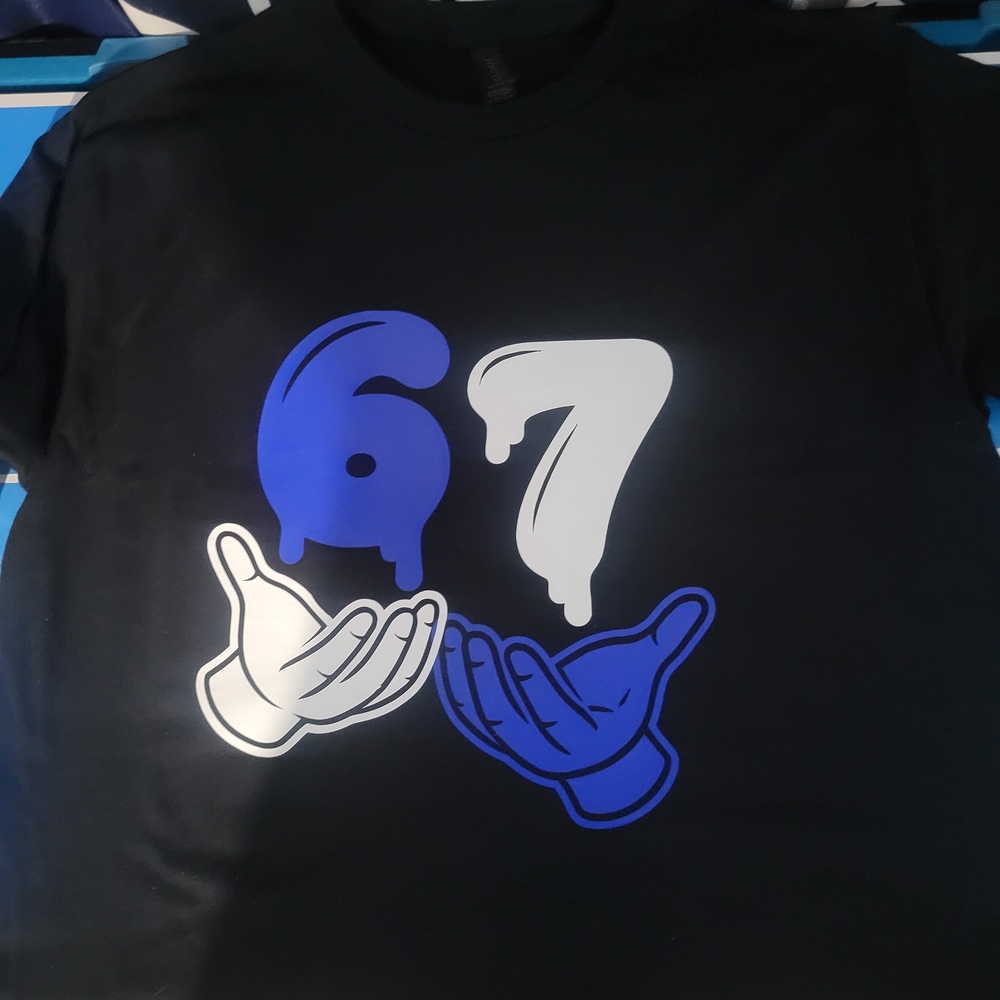 Black T-Shirt with Blue and White Graphic